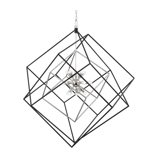 15-Light Geometric Sputnik Chandelier / Polished Nickel/Black