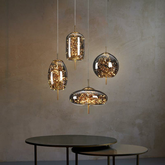 Amber or Smoke Glass Pendant Light / Smoke Grey / B