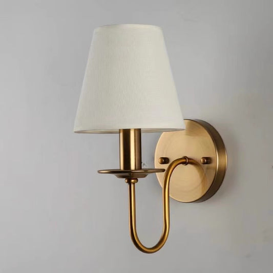 Double-Head Copper-Tone Fabric Wall Light / Including 4W Light Source / Beige Lampshade