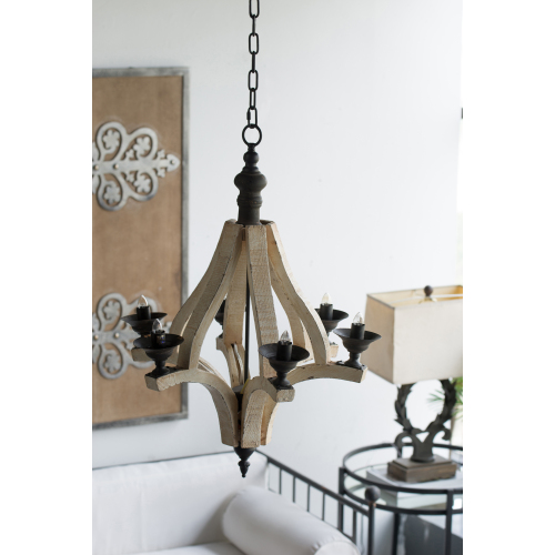 Six-Light Distressed Wood Chandelier