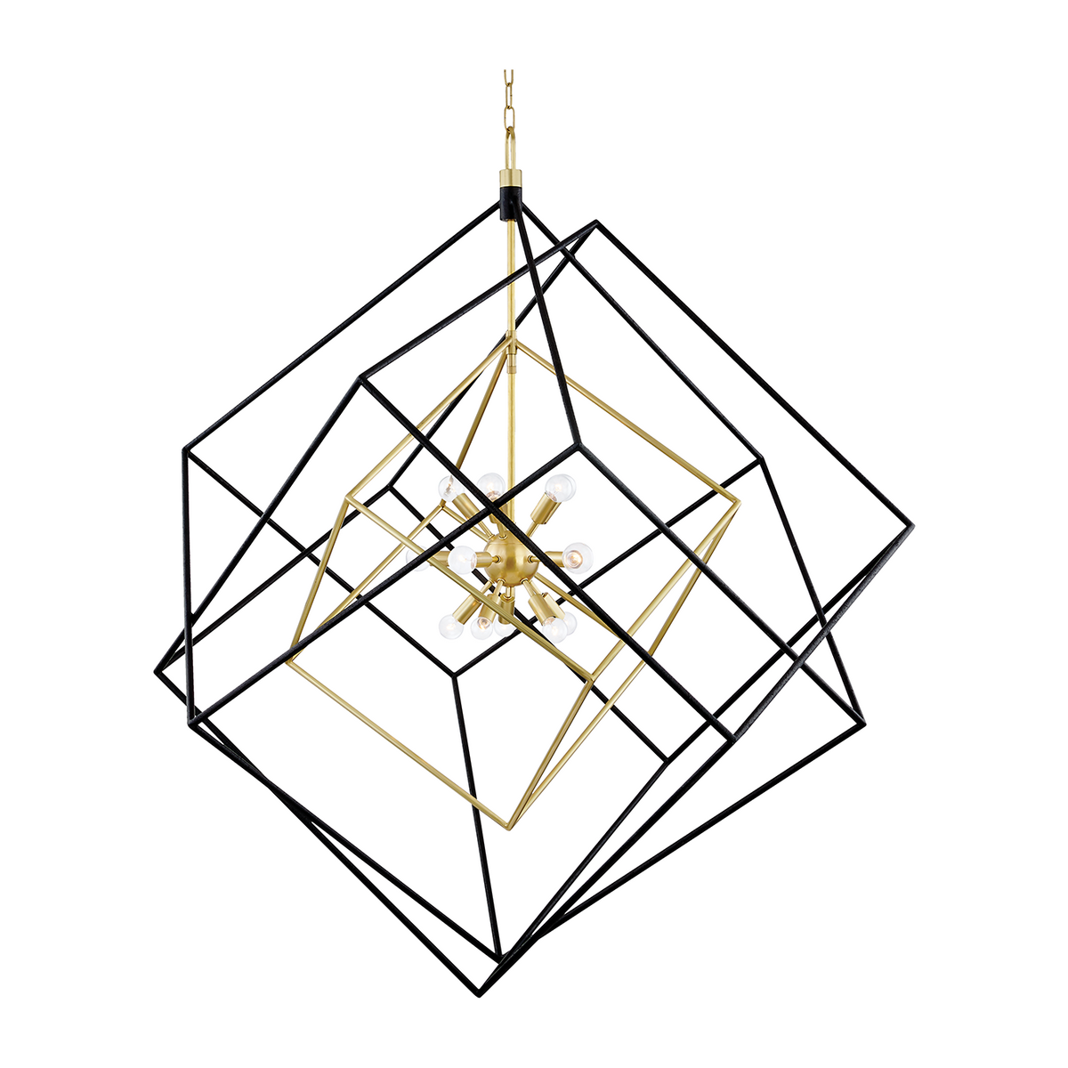 15-Light Geometric Sputnik Chandelier / Aged Brass/Black