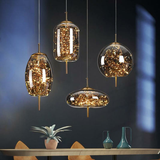 Amber or Smoke Glass Pendant Light / Smoke Grey / A