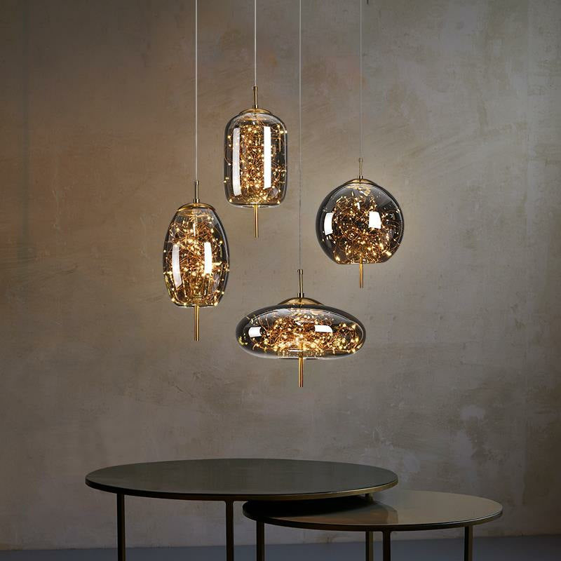 Amber or Smoke Glass Pendant Light / Smoke Grey / B