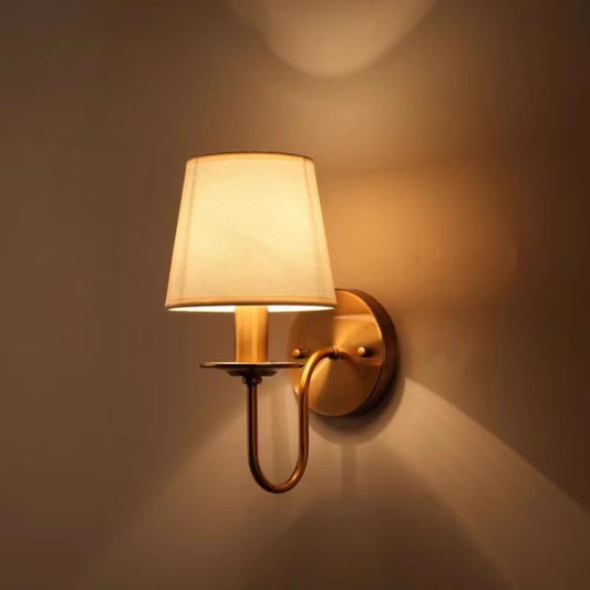 Double-Head Copper-Tone Fabric Wall Light / Light Source Not Included / Beige Lampshade
