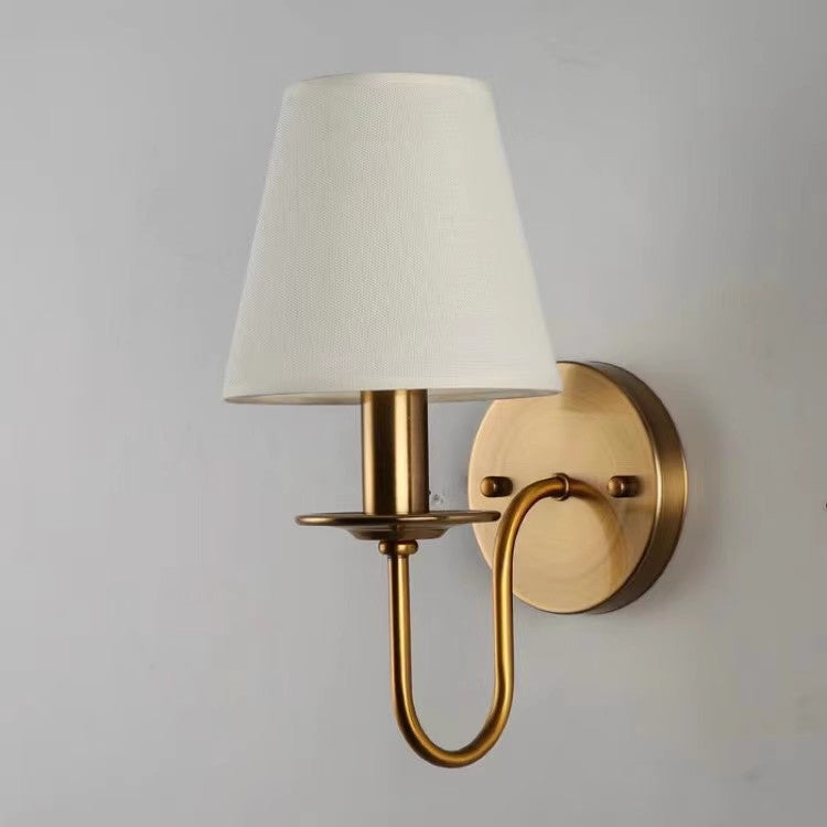 Double-Head Copper-Tone Fabric Wall Light / Including 4W Light Source / Beige Lampshade