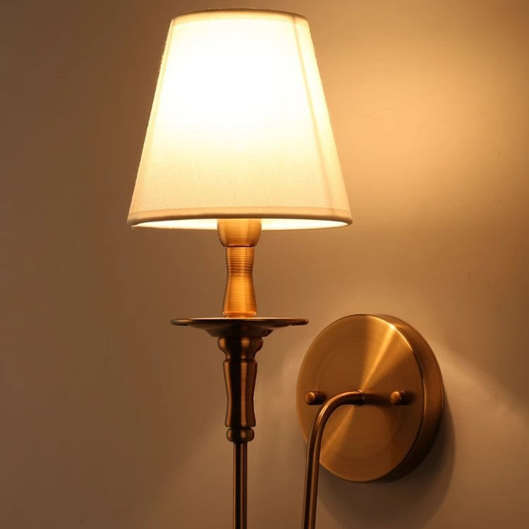 Double-Head Copper-Tone Fabric Wall Light