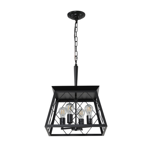 Four-Light Black Farmhouse Cage Chandelier