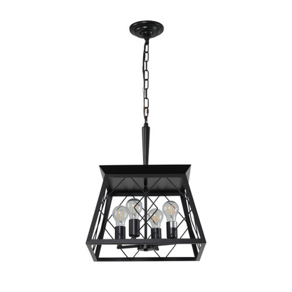 Four-Light Black Farmhouse Cage Chandelier