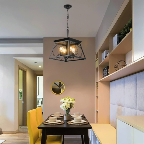 Four-Light Black Farmhouse Cage Chandelier