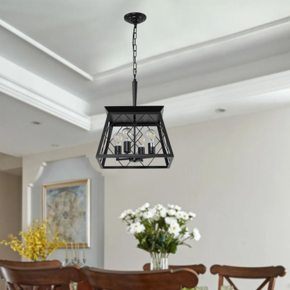 Four-Light Black Farmhouse Cage Chandelier