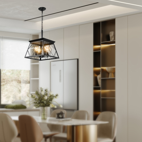Four-Light Black Farmhouse Cage Chandelier
