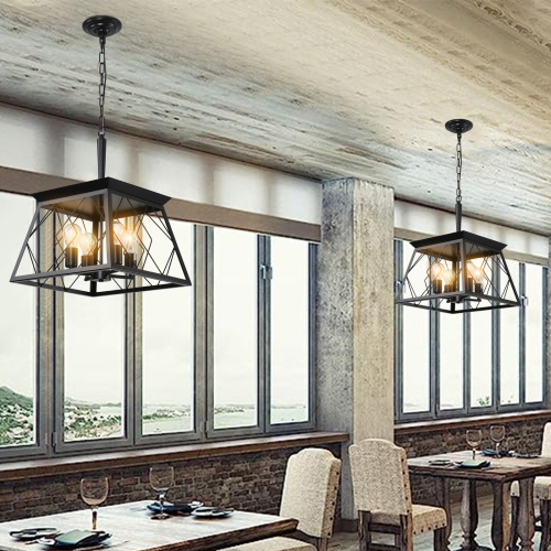 Four-Light Black Farmhouse Cage Chandelier