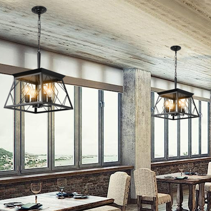 Four-Light Black Farmhouse Cage Chandelier