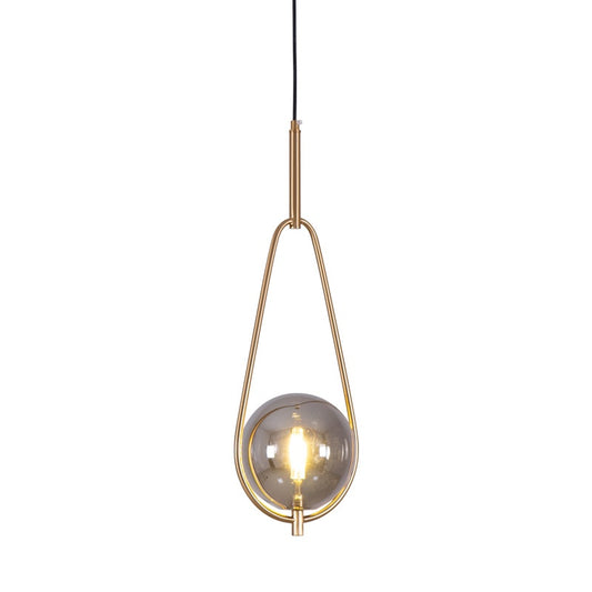 Gold Glass Globe Pendant Light / Smoke Gray Lampshade