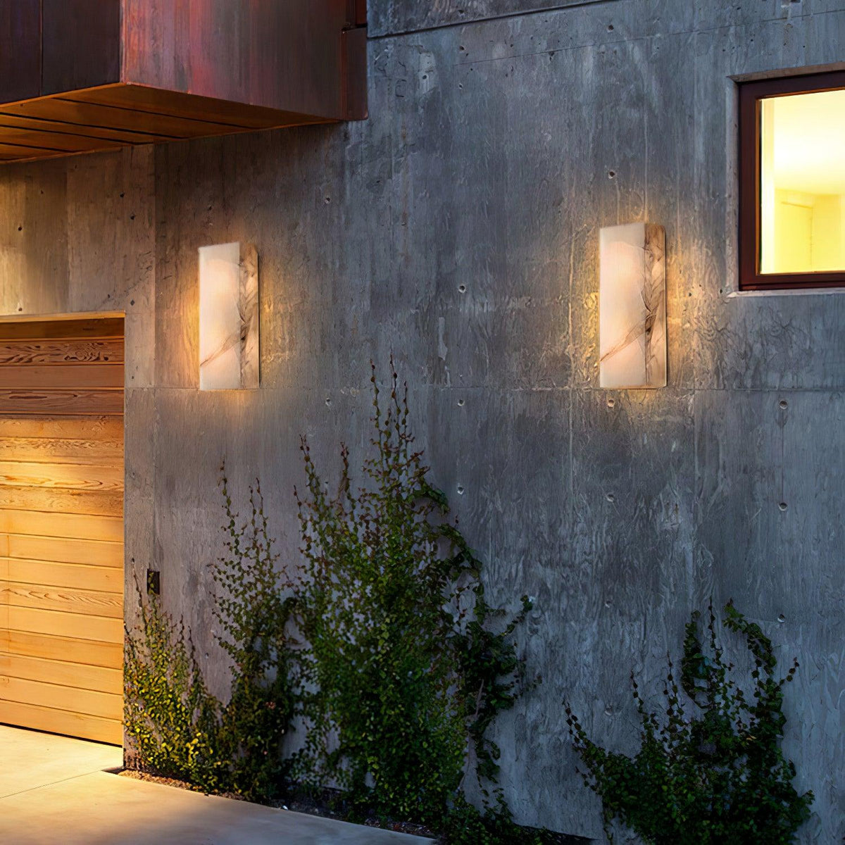 IP65 Rectangular Alabaster LED Wall Light / L 6.3″ x W 3.9″ x H 25.6″ Set Of 2 / White / Warm Light