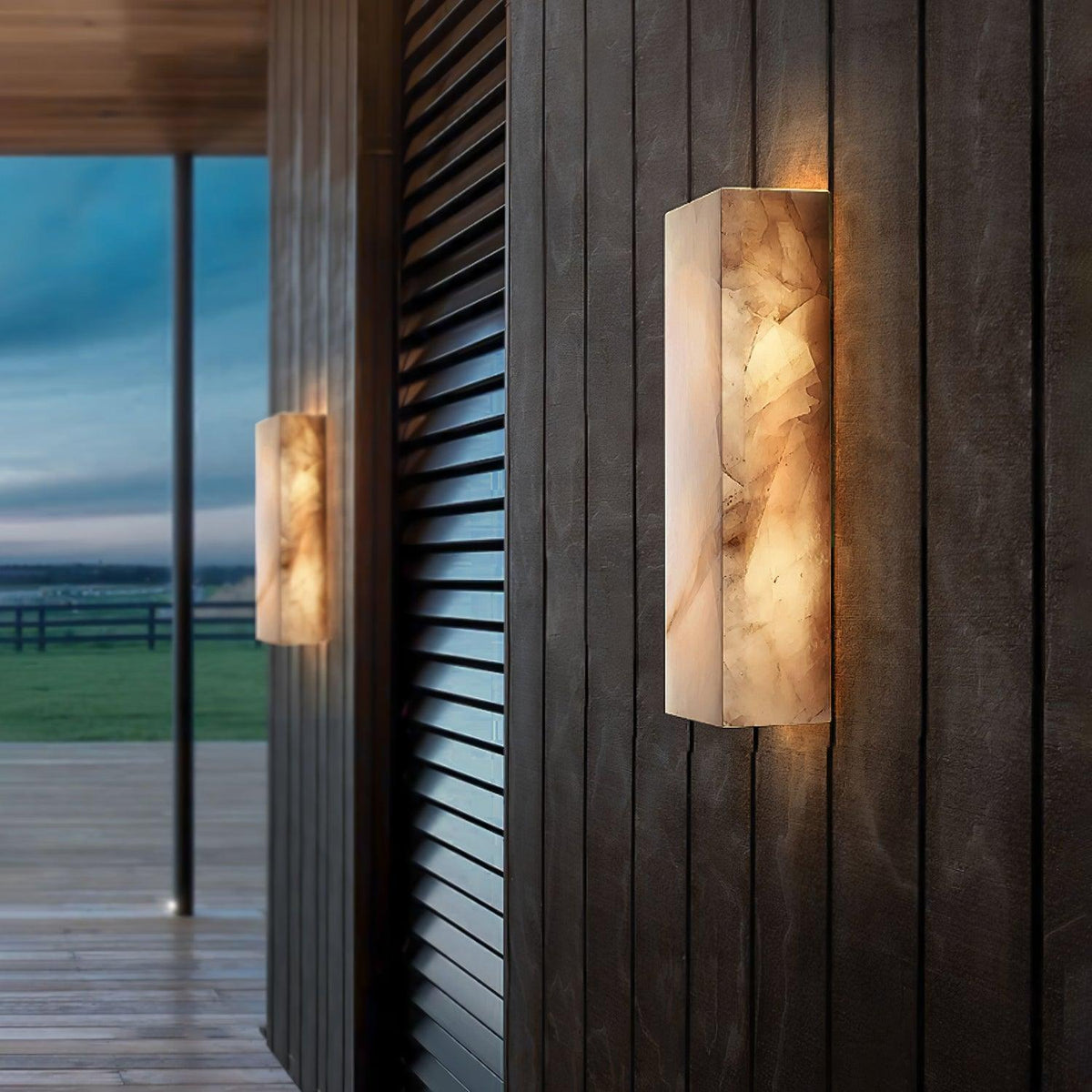 IP65 Rectangular Alabaster LED Wall Light / L 6.3″ x W 3.9″ x H 25.6″ Set Of 2 / White / Cool Light