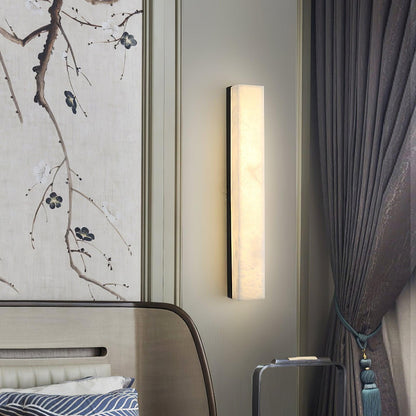 Linear Alabaster Brass LED Wall Light / ∅ 2.4″ x H 23.6″ / Dia 6cm x H 60cm / Brass & White / Cool Light