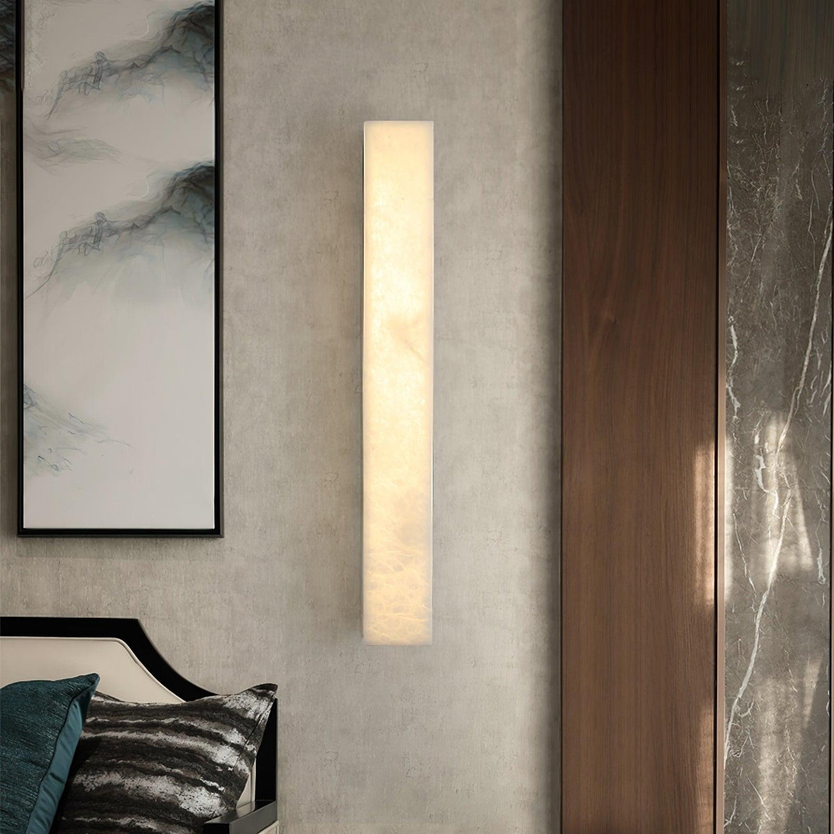 Linear Alabaster Brass LED Wall Light / ∅ 2.4″ x H 23.6″ / Dia 6cm x H 60cm / Black & White / Cool Light