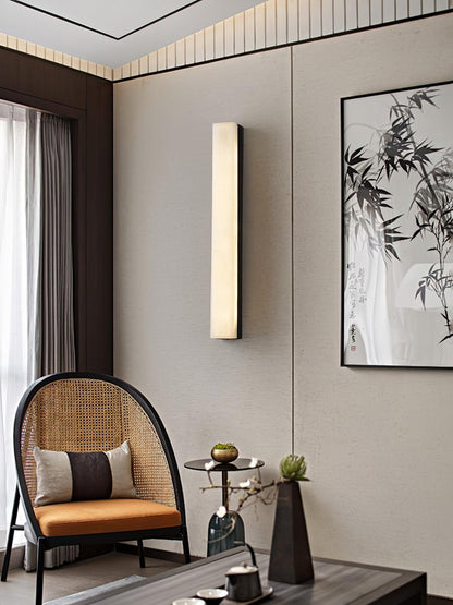 Linear Alabaster Brass LED Wall Light / ∅ 2.4″ x H 31.5″ / Dia 6cm x H 80cm / Brass & White / Cool Light