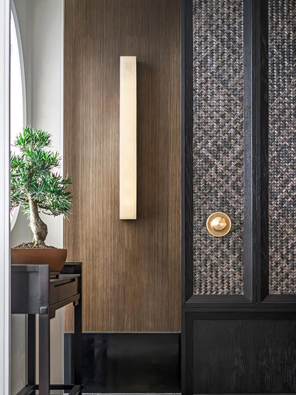 Linear Alabaster Brass LED Wall Light / ∅ 2.4″ x H 31.5″ / Dia 6cm x H 80cm / Black & White / Warm Light
