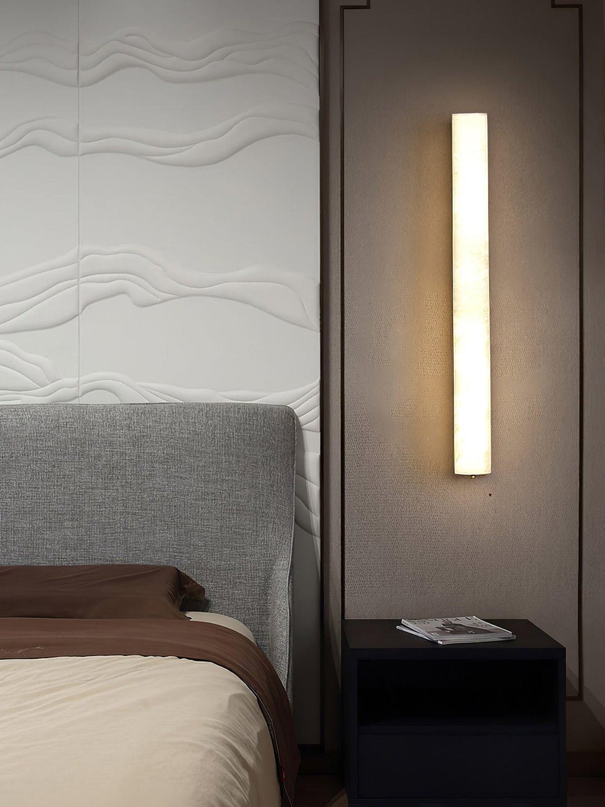 Linear Alabaster Brass LED Wall Light / ∅ 2.4″ x H 23.6″ / Dia 6cm x H 60cm Set of 2 / Brass & White / Warm Light