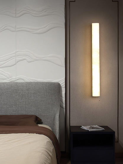 Linear Alabaster Brass LED Wall Light / ∅ 2.4″ x H 23.6″ / Dia 6cm x H 60cm Set of 2 / Brass & White / Warm Light