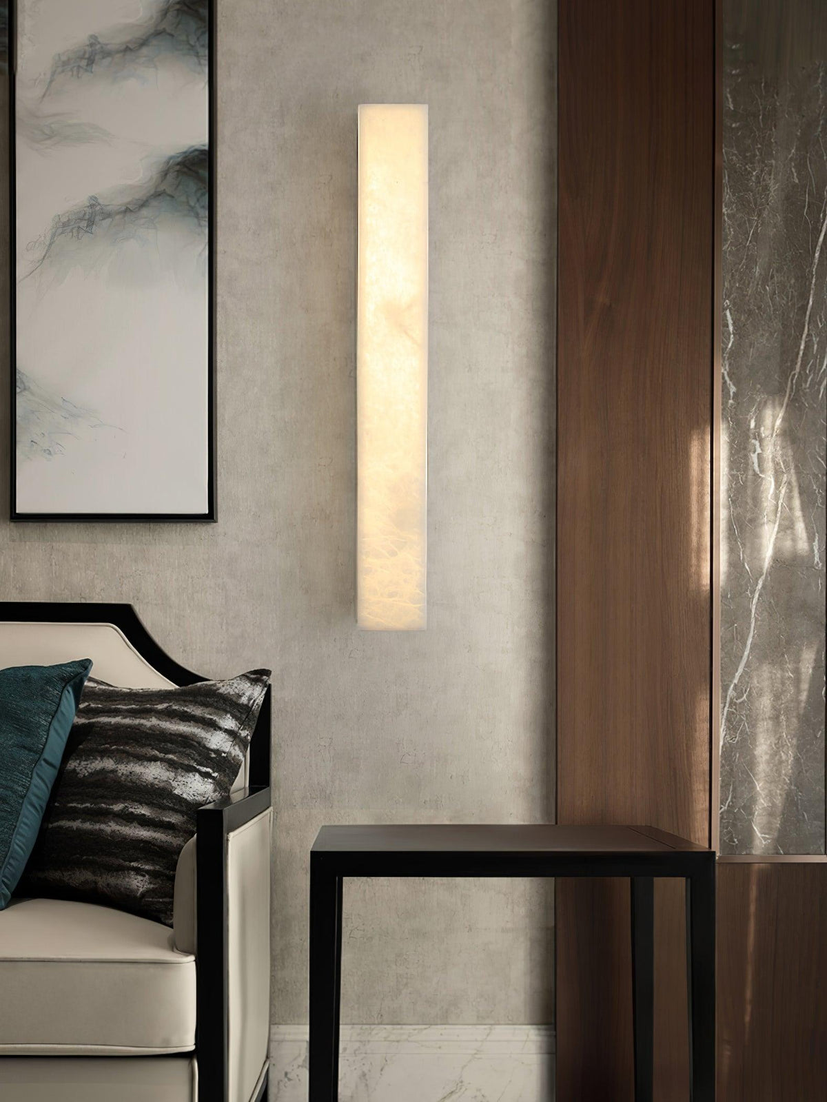 Linear Alabaster Brass LED Wall Light / ∅ 2.4″ x H 23.6″ / Dia 6cm x H 60cm Set of 2 / Brass & White / Cool Light