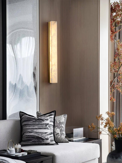 Linear Alabaster Brass LED Wall Light / ∅ 2.4″ x H 31.5″ / Dia 6cm x H 80cm Set of 2 / Brass & White / Cool Light