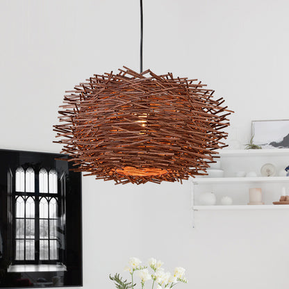 Rattan Straw Hat Pendant Light