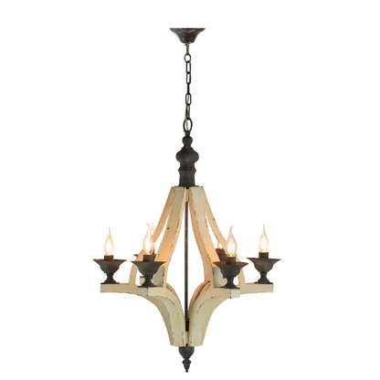 Six-Light Distressed Wood Chandelier