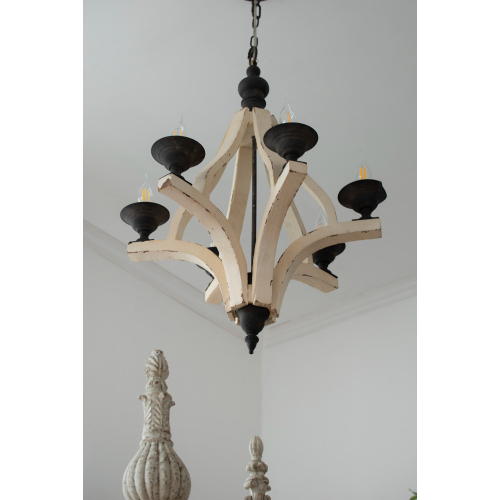 Six-Light Distressed Wood Chandelier