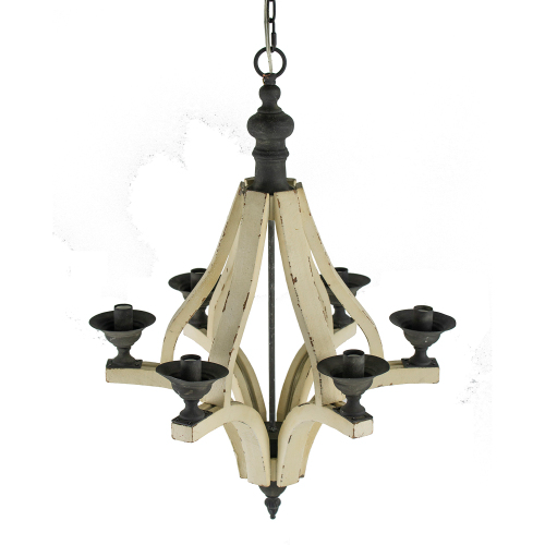 Six-Light Distressed Wood Chandelier