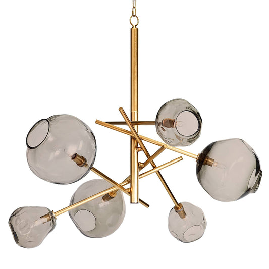 Smoked Glass Brass Linear Chandelier / Natural Brass